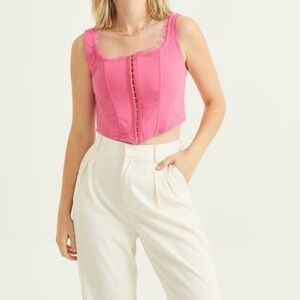 Altar’d State Hot Pink Corset Top with Shimmer Lace Neckline NWOT